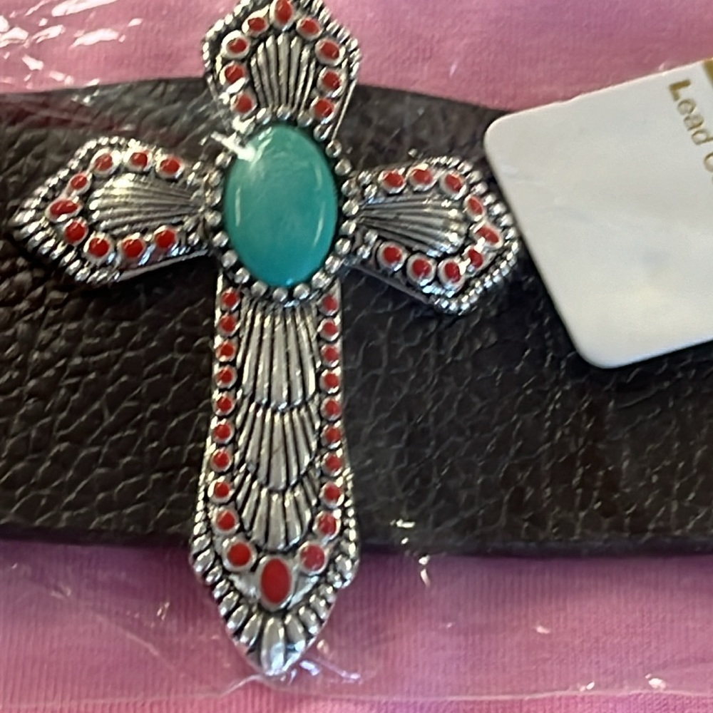Vintage Leather Bracelet Silver ,turquoise with the red dots